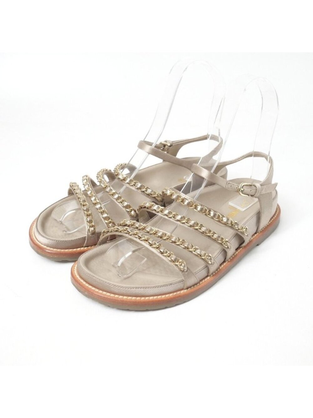 Chanel Sandals CC Logo Satin Strap Chain Decoration Flat Sandals